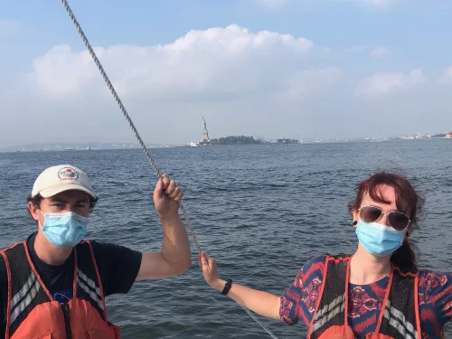 WILLIAM PARDIS (LEFT) AND SHAWNEE TRAYLOR DURING FIELD DEPLOYMENTS IN THE HUDSON RIVER.